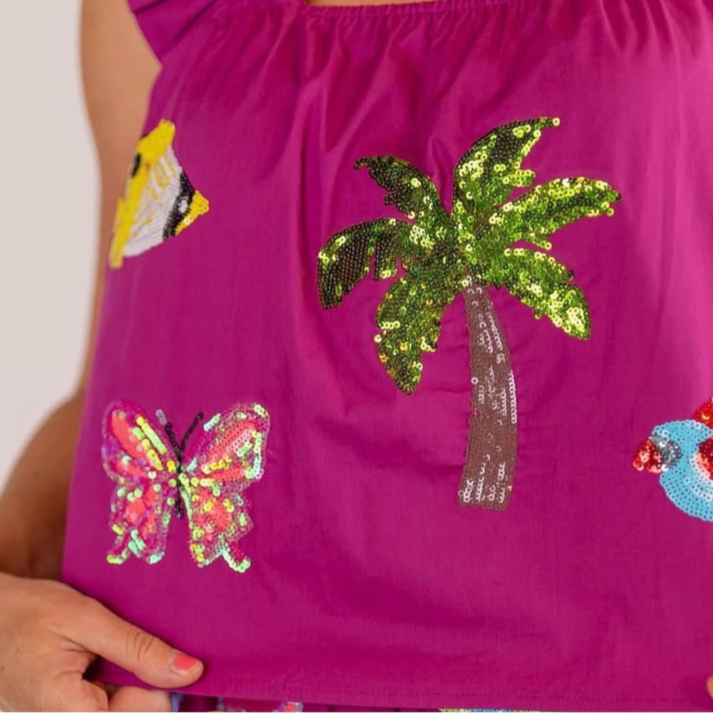 Queen of Sparkles Purple Sequin Ruffled Tank Top
